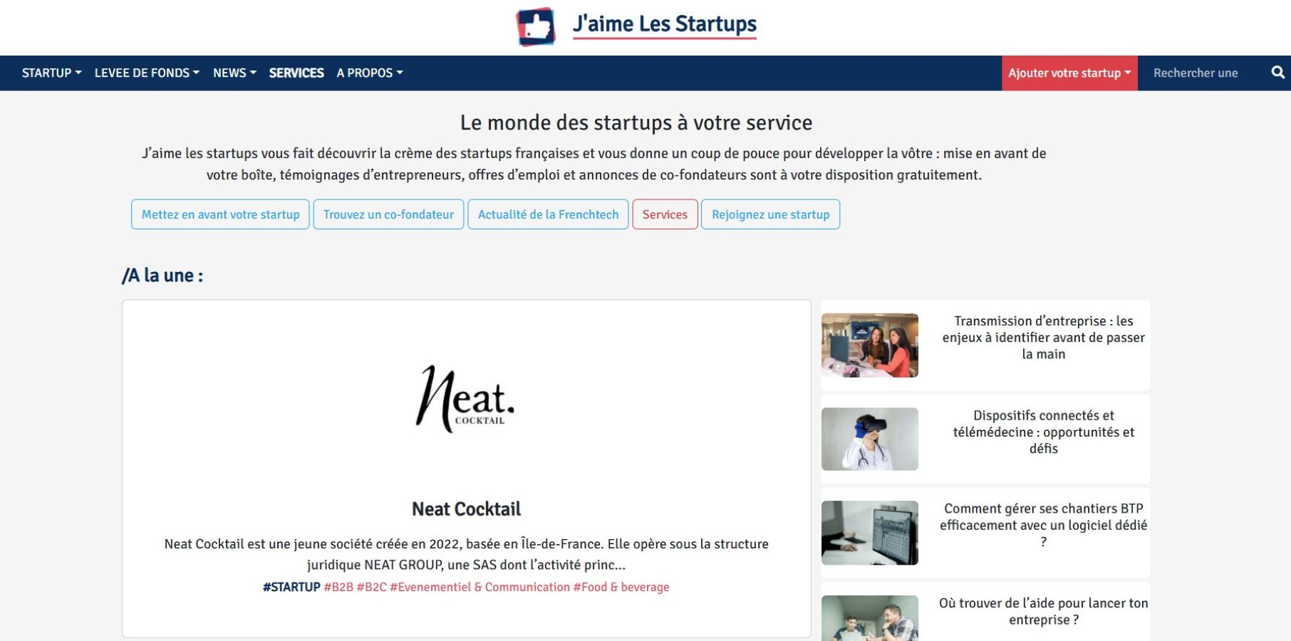 Capture d'écran du site web de Neat.