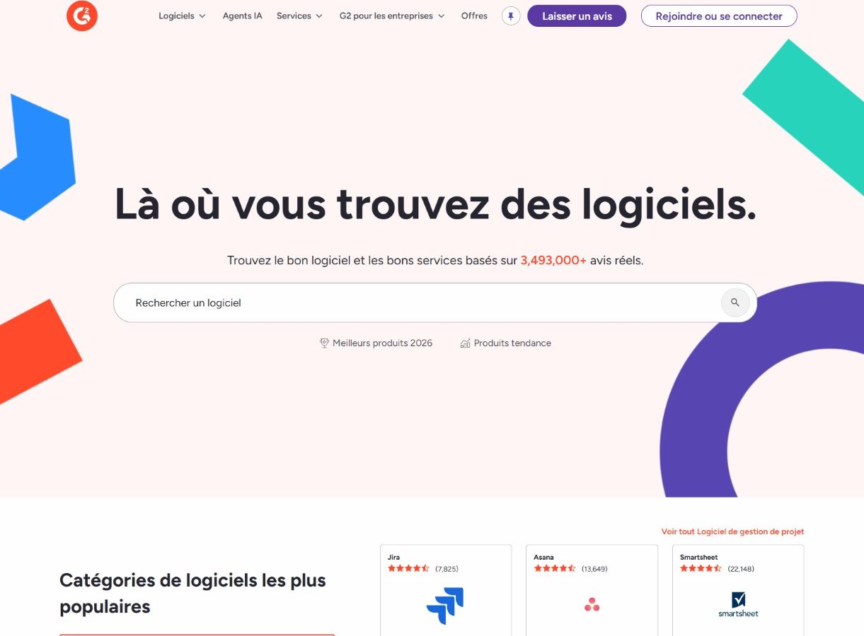 Page d'accueil d'un site web de logiciels