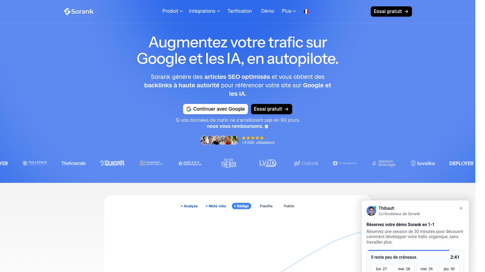 Capture d'écran de la plateforme Semen affichant une page pour augmenter le trafic en automatisant le contenu web via l'IA.