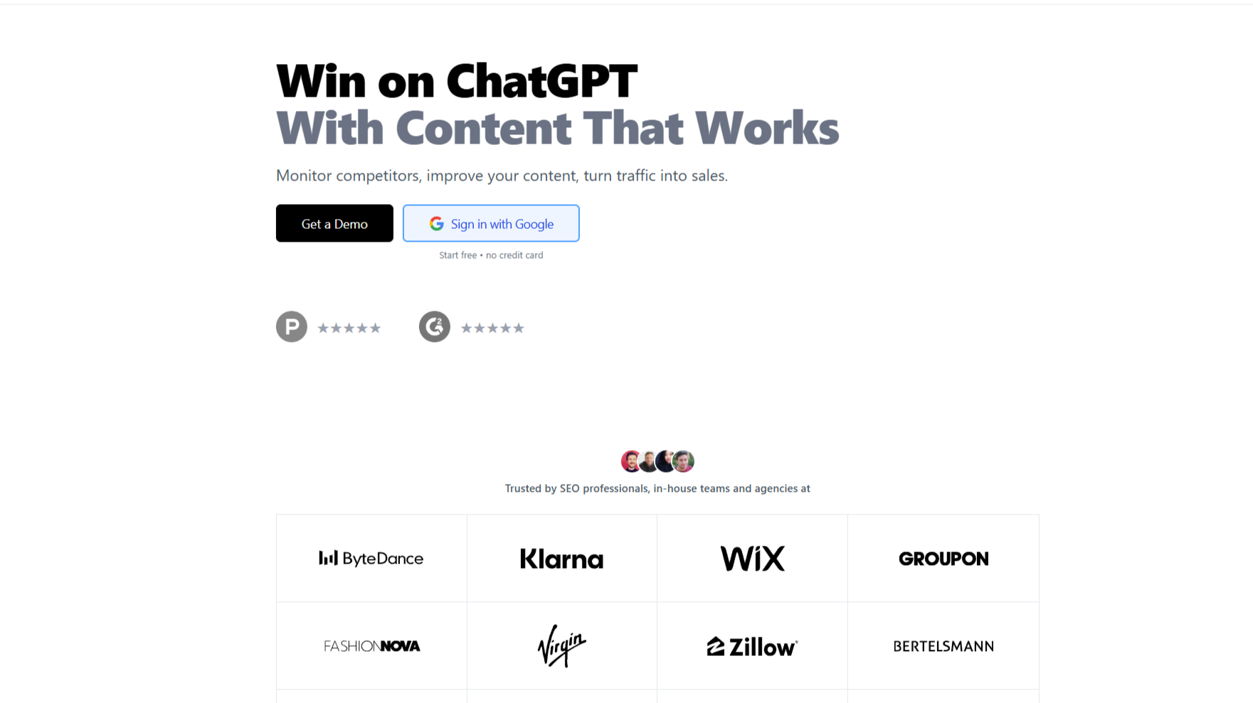 Section de page web présentant l'offre 'Win on ChatGPT' avec des boutons d'action et les logos de plusieurs entreprises partenaires.