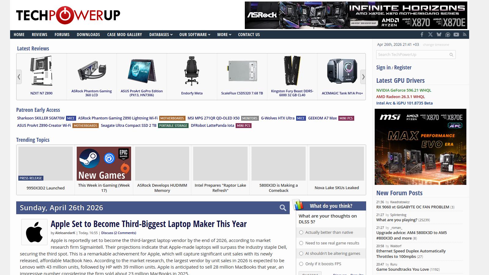 Capture d'écran du site TechPowerUp